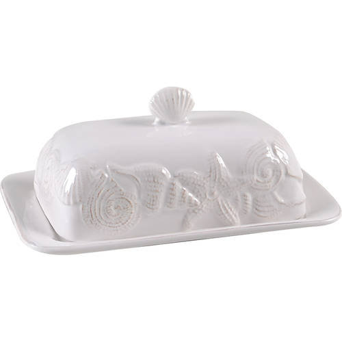 Seahorse and Seashell Menagerie White 1/4 Lb Covered Butter