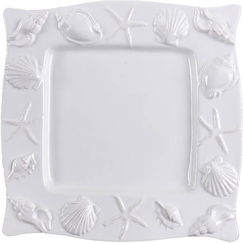 Seahorse and Seashell Menagerie White Square Dinner Plate