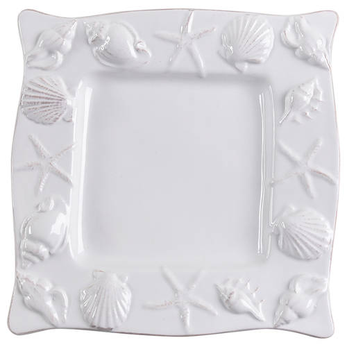 Seahorse and Seashell Menagerie White Square Salad Plate