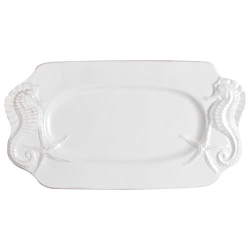 Seahorse and Seashell Menagerie White 12" Rectangular Tray by Blue Sky