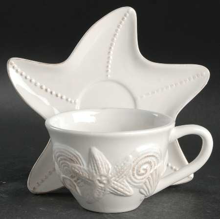 Seahorse and Seashell Menagerie White Flat Cup & Saucer Set