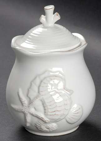Seahorse and Seashell Menagerie White Sugar Bowl & Lid