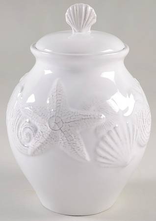 Seahorse and Seashell Menagerie White Cookie Jar & Lid