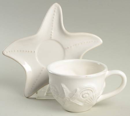 Seahorse and Seashell Menagerie White Flat Cup & Saucer Set