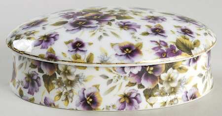 Pansy Chintz Oval Box & Lid 5"