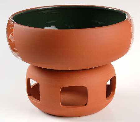 Terra Cotta Open Fondue Pot & Warmer Stand