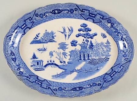 Old Willow Blue 12" Oval Serving Platter