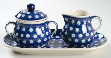 True Blue Creamer & Sugar with Lid & Tray Set