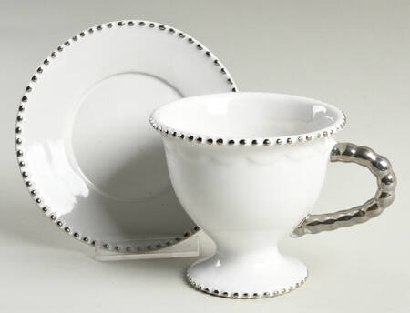 Antique Beads White Footed Cup & Saucer Set