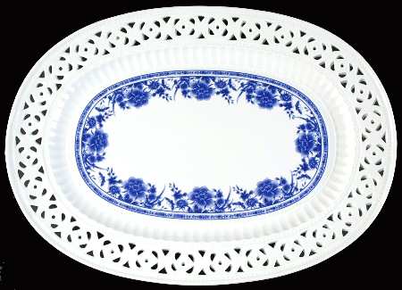 Blue Rose 16" Pierced Oval Serving Platter