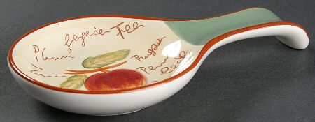 Fruit Writing (Green Band) Spoon Rest/Holder (Holds 1 Spoon)
