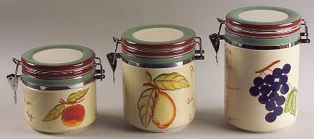 Fruit Writing (Green Band) (3 Piece) Canister Set (Box Set)