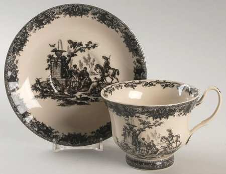 Black Toile Footed Cup & Saucer Set