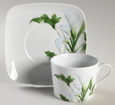 White Lily Flat Cup & Saucer Set by Brilliant Tableware