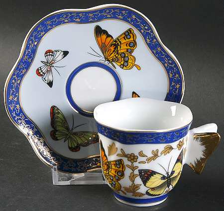 Butterfly Collection Footed Demitasse Cup & Saucer Set
