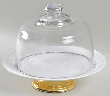 Ecume White 6 1/2"-7 1/2" Footed Cheese Plate w/ Glass Dome HC