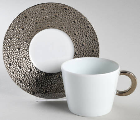 Ecume Silver Flat Cup & Saucer Set by Bernardaud