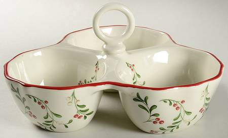 Mistletoe 3 Part Condiment Server W/Center Handle
