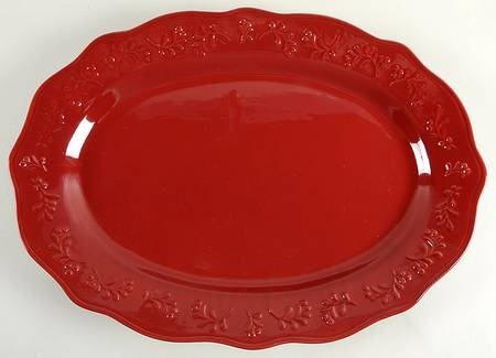 Embossed Christmas Mistletoe 20" Oval Serving Platter