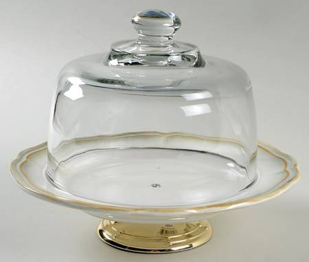 Simply Fluted Dillweed 6 1/2"-7 1/2" Footed Cheese Plate w/ Glass Dome HC