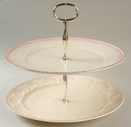 New Shell Pink (Gold Trim) Round Serving Plate with Handle (DP)