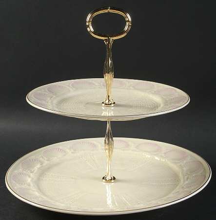 New Shell Pink (Gold Trim) 2 Tiered Serving Tray (Dinner & Salad Plate)