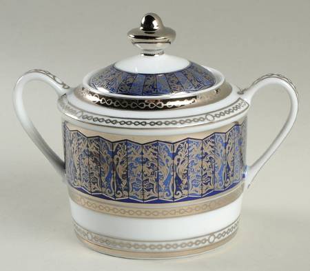 Eventail Blue Sugar Bowl & Lid
