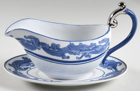 Asian Garden Gravy Boat with Attached Underplate