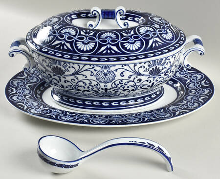 Asian Garden Oval Tureen & Lid w/Ladle & Underplate