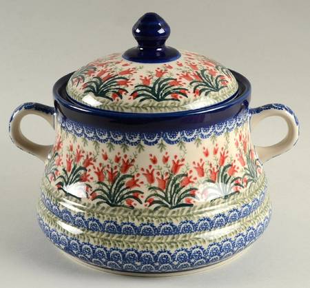 Red Tulip Bean Pot & Lid