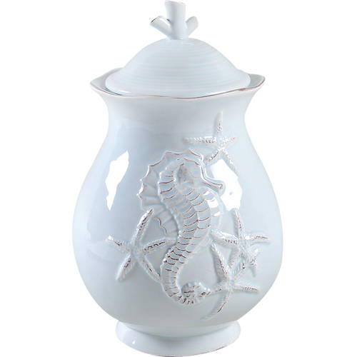 Seahorse and Seashell Menagerie Blue 6" Storage Jar & Lid