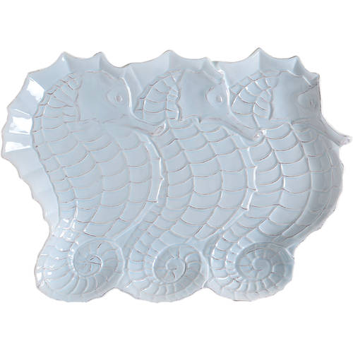 Seahorse and Seashell Menagerie Blue 14" Figural Platter by Blue Sky