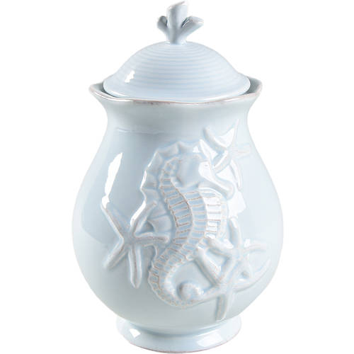 Seahorse and Seashell Menagerie Blue 7" Storage Jar & Lid