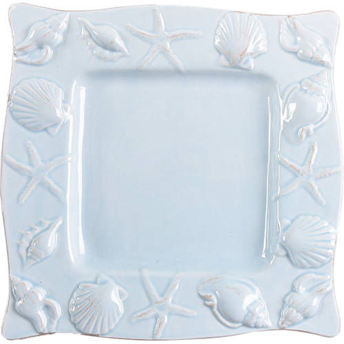 Seahorse and Seashell Menagerie Blue Square Salad Plate
