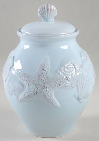 Seahorse and Seashell Menagerie Blue Cookie Jar & Lid