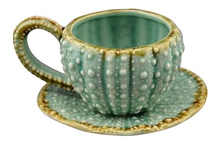 Turquoise Urchin Flat Cup & Saucer Set