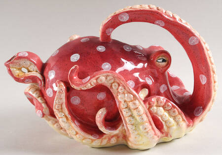 Octopus Red Teapot No Lid