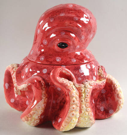 Octopus Red Cookie Jar & Lid