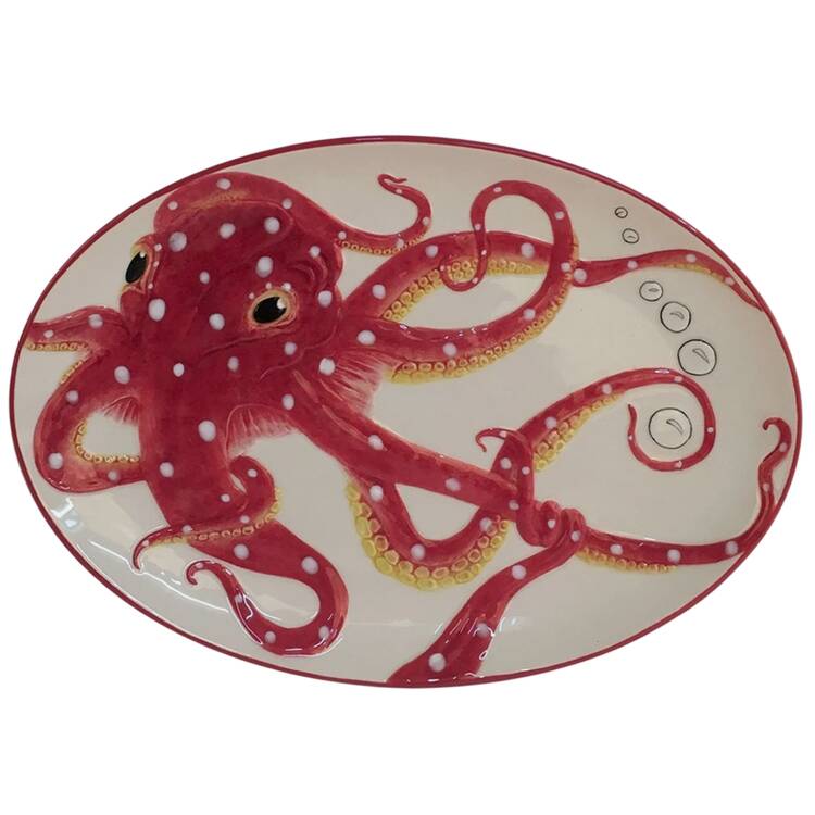 Octopus Red 13" Oval Serving Platter