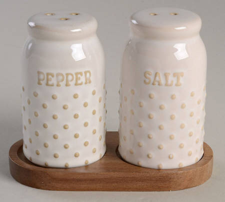 Modern Farmhouse Salt & Pepper Set w/Wood Tray