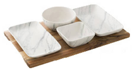 Marbled (4 Piece) Tapas Set with Wood Tray