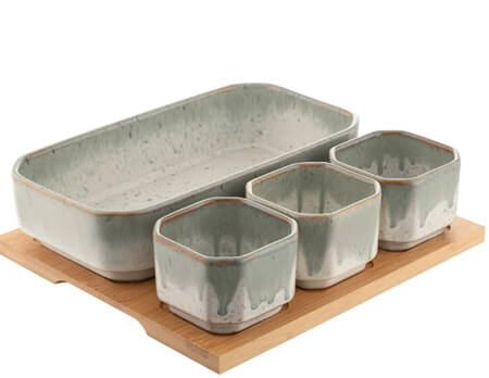 Tivoli (5 Pc) Serving Set (1 Rect Bowl 3 Sq Bowls & Wood Board)
