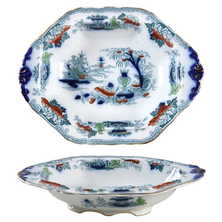 Lahore Blue Multicolored Oval Vegetable No Lid