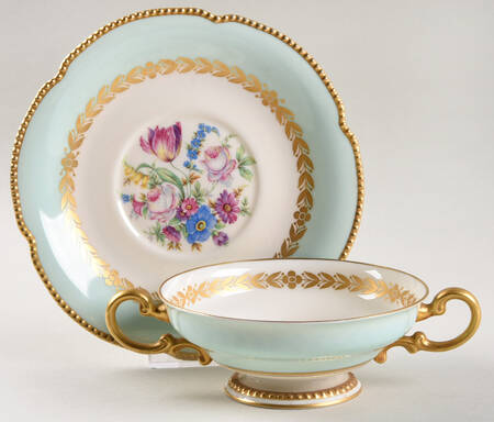 Bellwood Turquoise Footed Cream Soup Bowl & Saucer Set