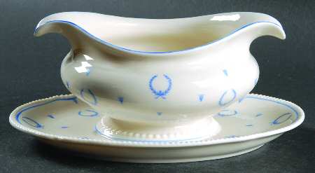 Blue Bow Gravy Boat with Attached Underplate