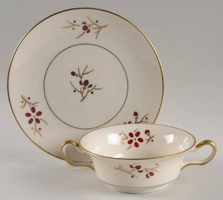 Coral Footed Cream Soup Bowl & Saucer Set