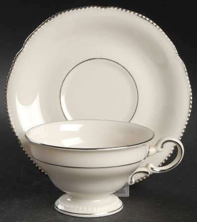 Empire (No Wreath, Platinum Trim) Footed Cup & Saucer Set