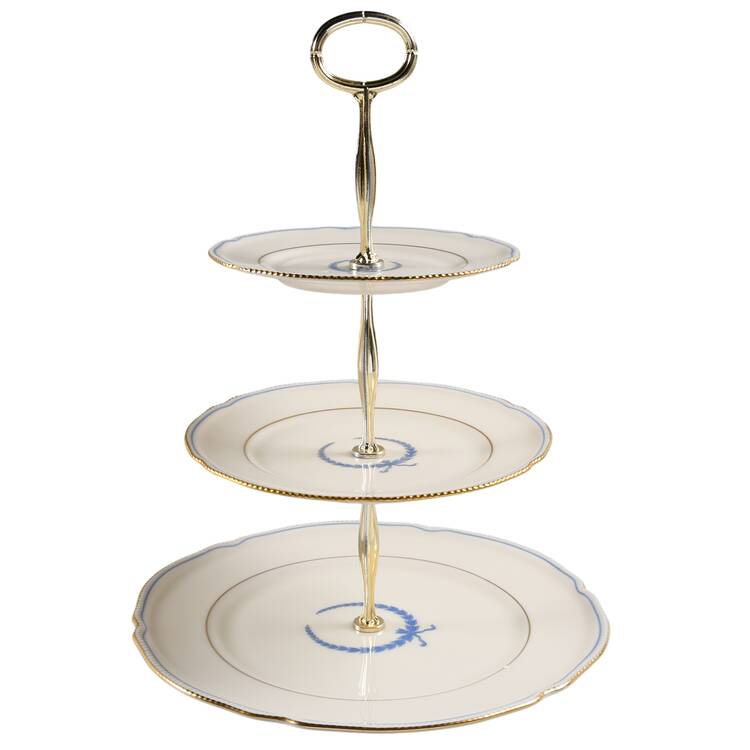 Empire (Blue Wreath, Gold Trim) 13 7/8"-14 1/4" 3-Tiered Serving Tray(DP,SP,BB) HC