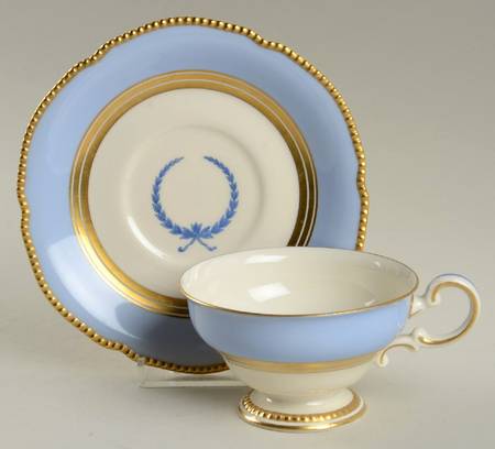 Empire (Blue Wreath, Gold Trim) Footed Cup & Saucer Set