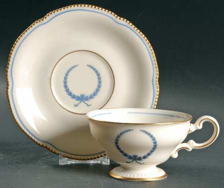Empire (Blue Wreath, Gold Trim) Footed Cup & Saucer Set